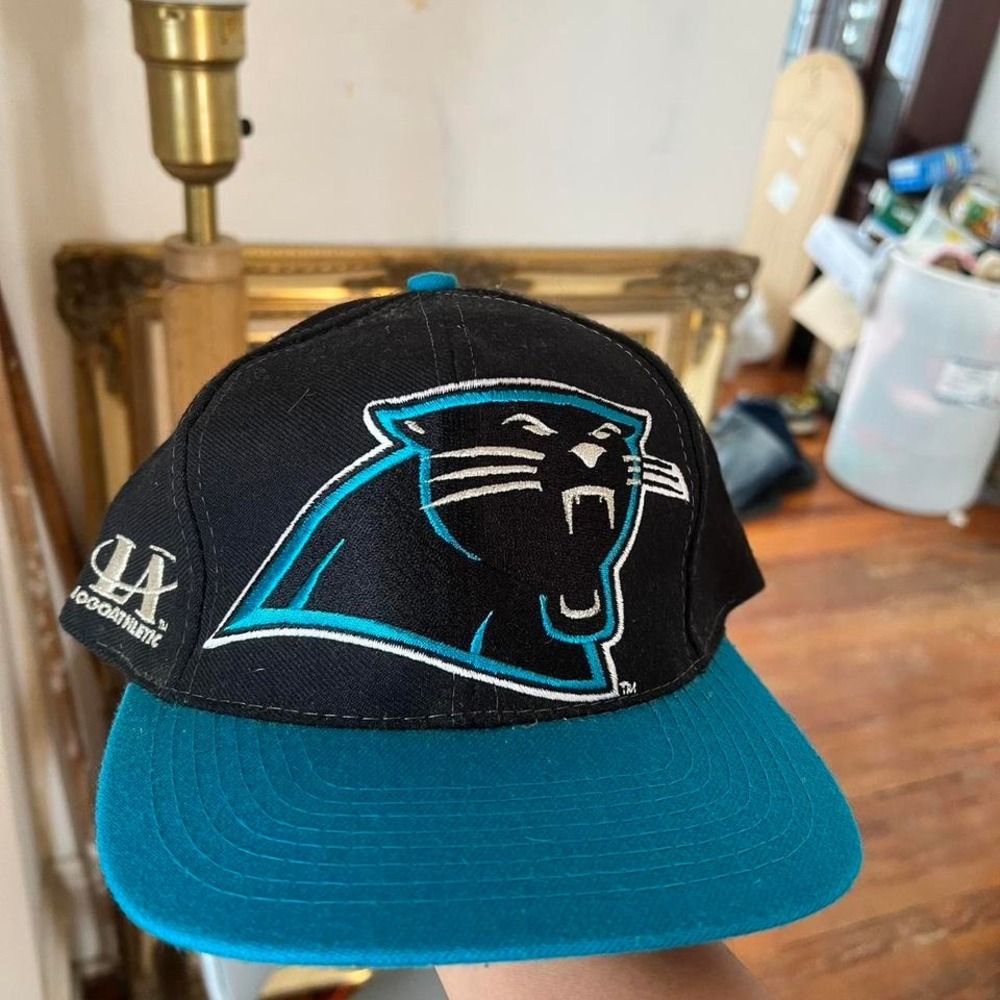1990s Carolina Panthers Logo Athletic Large Spellout Snap Back Cap